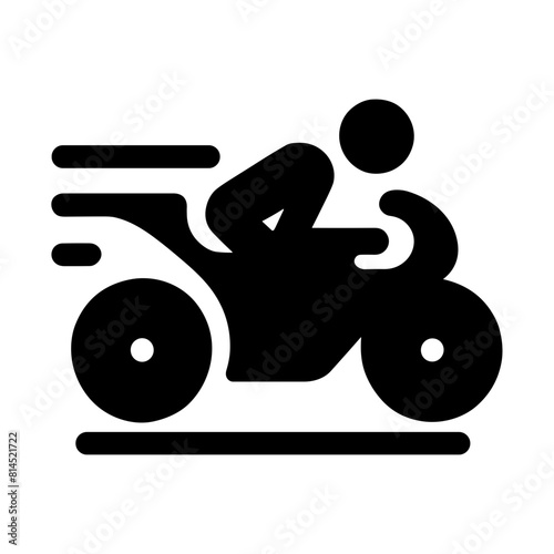 "Isolated Monochrome Motorcycle Racing Icon in a Contemporary Flat Design on White"