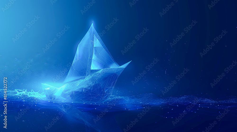 Fototapeta premium Abstract polygonal boat on blue background. Vector illustration. Eps 10