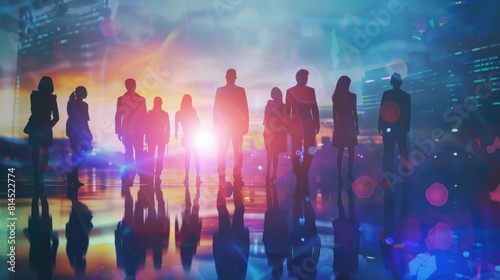 Group of business people outlines with lit background