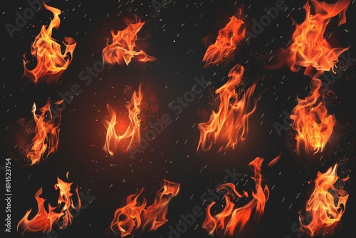 A striking collection of fire flames  perfect for adding drama to design projects