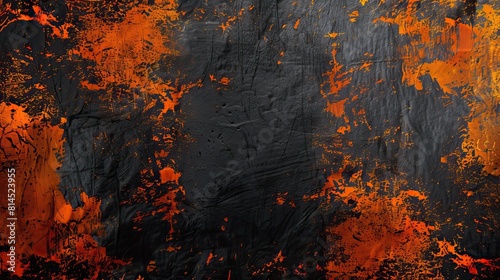 Black wall backdrop with a touch of orange grunge © KhaizanGraphic