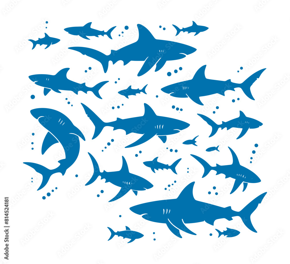 set silhouette of sharks set silhouette of sharks