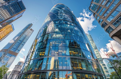 Towering Glass Skyscraper Amidst Urban Landscape