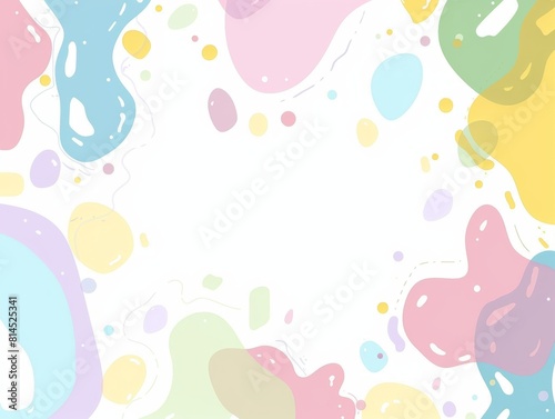 Colorful pastel cute cartoon simple flat vector frame background with hand drawn colorful soft blob shapes on white background  in the style of a minimal edit. 