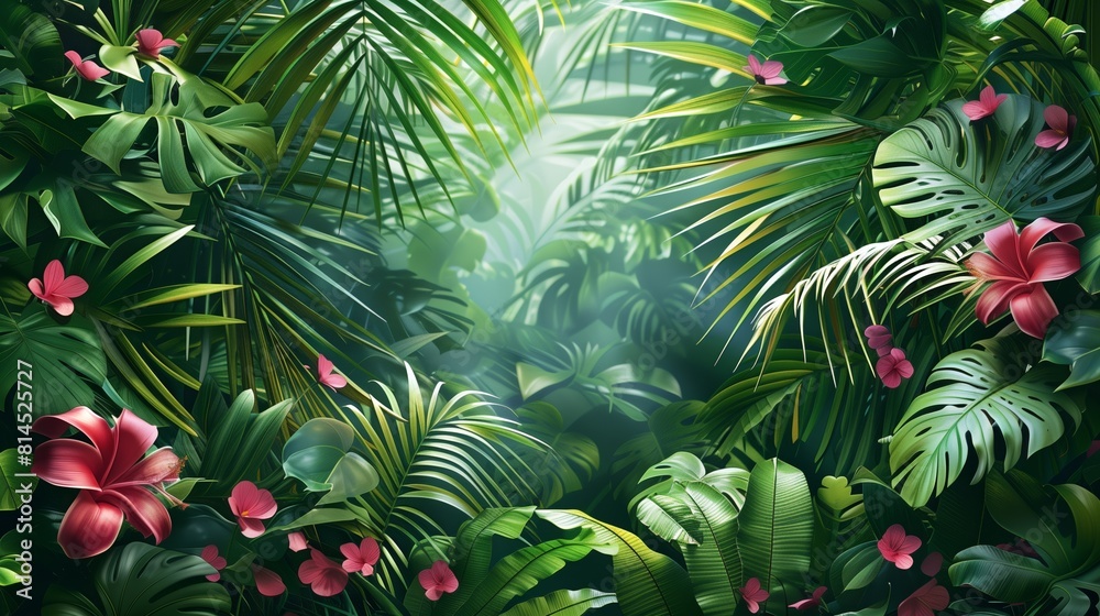 jungle. Tropical green thickets with flowers jungle. Tropical green thickets with flowers