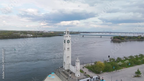 Wallpaper Mural drone rotate around the Clock Tower Montreal revealing the cityscape skyline of the city , aerial footage  Torontodigital.ca