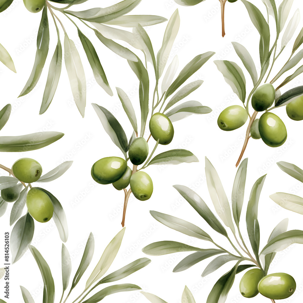 Abstract pattern with olives and green leaves on white background Abstract pattern with olives and green leaves on white background