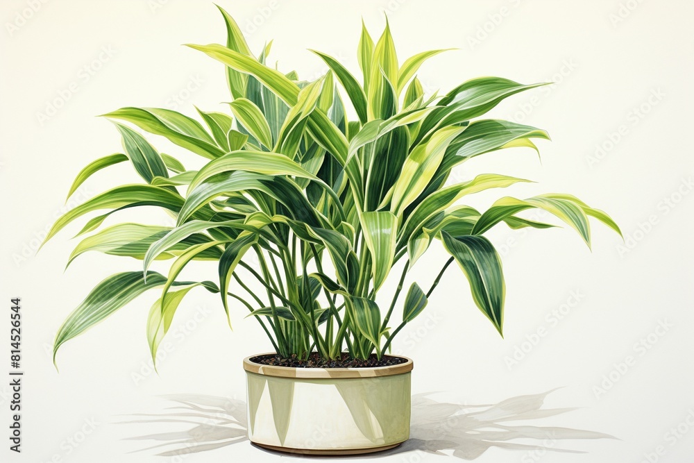 A spider plant overflowing in a white ceramic pot. It symbolizes of fertility, good energy and prosperity A spider plant overflowing in a white ceramic pot. It symbolizes of fertility, good energy and prosperity