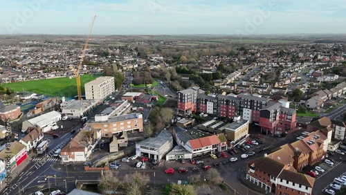 Ascending  drone,aerial  Wickford Essex UK town centre 4K footage photo