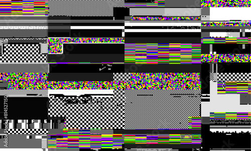Retro VHS background like in old video tape rewind or no signal TV screen with glitch camera effect. Vaporwave grooving © kastanka