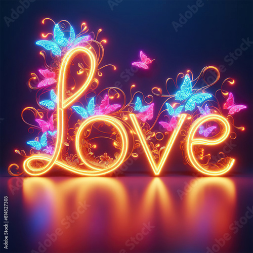 Love text isolated on black background.