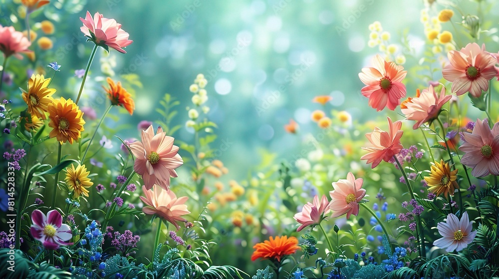 Vivid blooms in a cultivated garden and wildflowers growing in a forest Vivid blooms in a cultivated garden and wildflowers growing in a forest