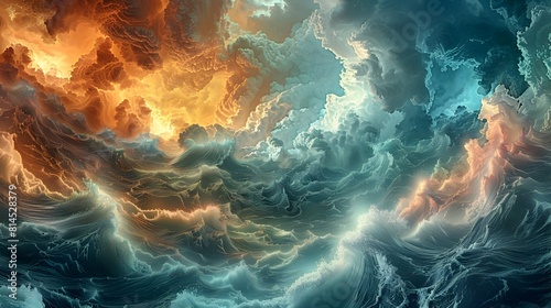 El Nio Phenomenon Depicted in a Vibrant Abstract Art A Global Weather Pattern Visualization photo