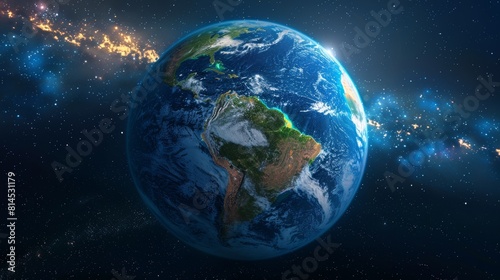 3D illustration depicting a satellite view of Planet Earth with a focus on South and Central America