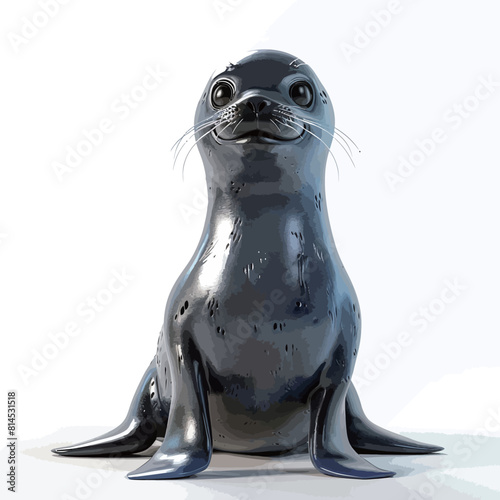 Cute sea lion sitting on white background. 3D illustration.