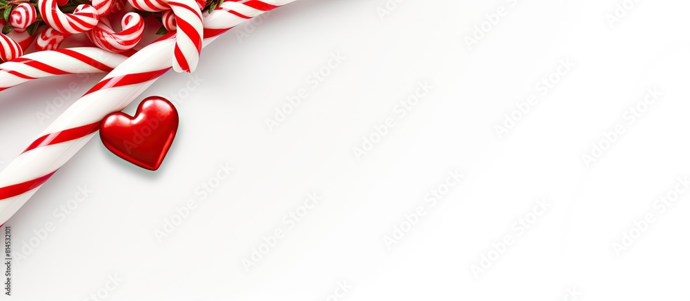 A white background with a Christmas candy cane heart border adorned with a red ribbon perfect for adding copy space to your images A white background with a Christmas candy cane heart border adorned with a red ribbon perfect for adding copy space to your images