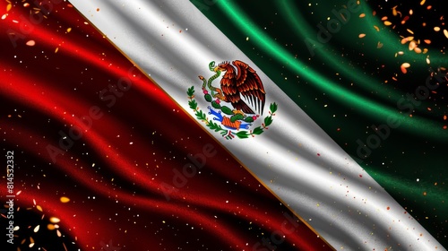 The flag of Mexico dances gracefully in the wind, showcasing its vibrant colors and symbols © Arisctur