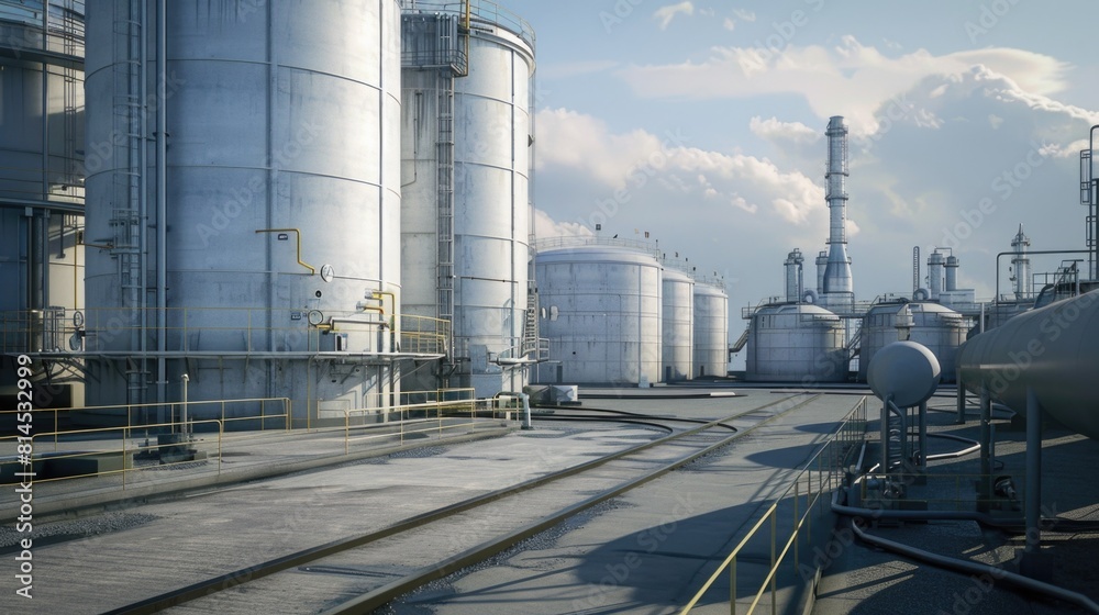 A picture of an industrial area with numerous tanks. Suitable for industrial, manufacturing, and environmental themes A picture of an industrial area with numerous tanks. Suitable for industrial, manufacturing, and environmental themes