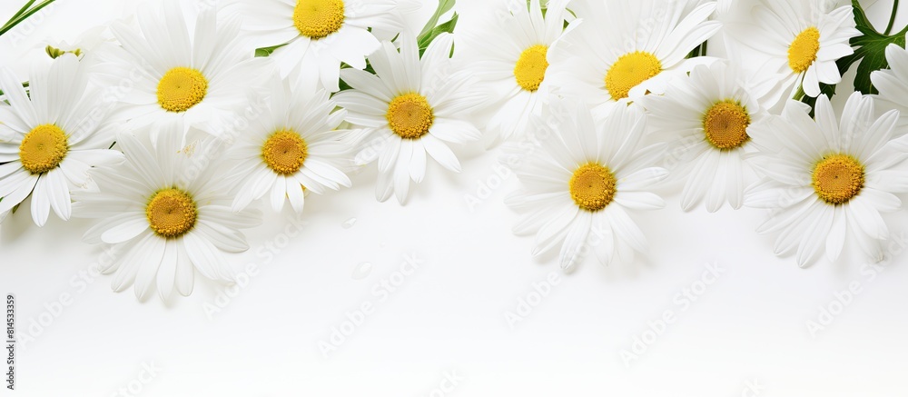 Fototapeta premium White background copy space image with close up view of daisies allowing room for text