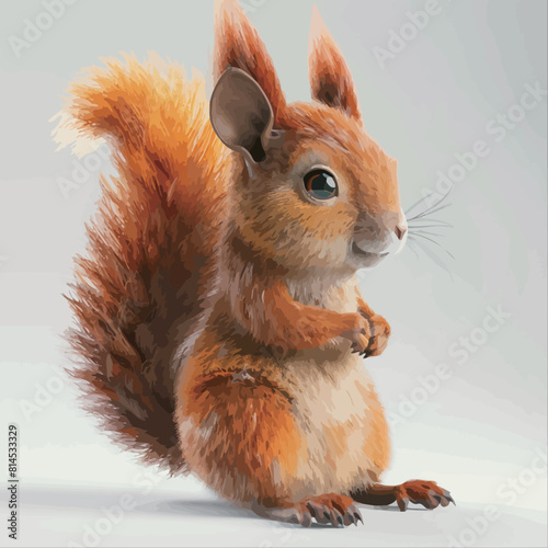 Funny squirrel with fluffy hair on white background. 3d illustration