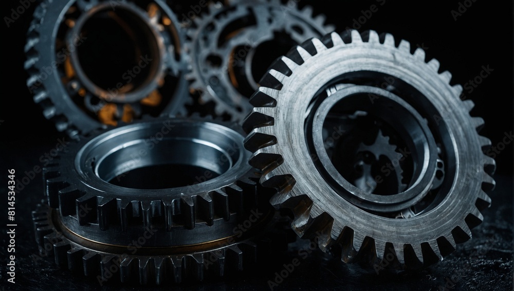 Two gears on a black background workin in cooperation Two gears on a black background workin in cooperation