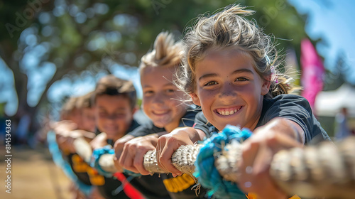 Children Playing Tug of War at Outdoor Event