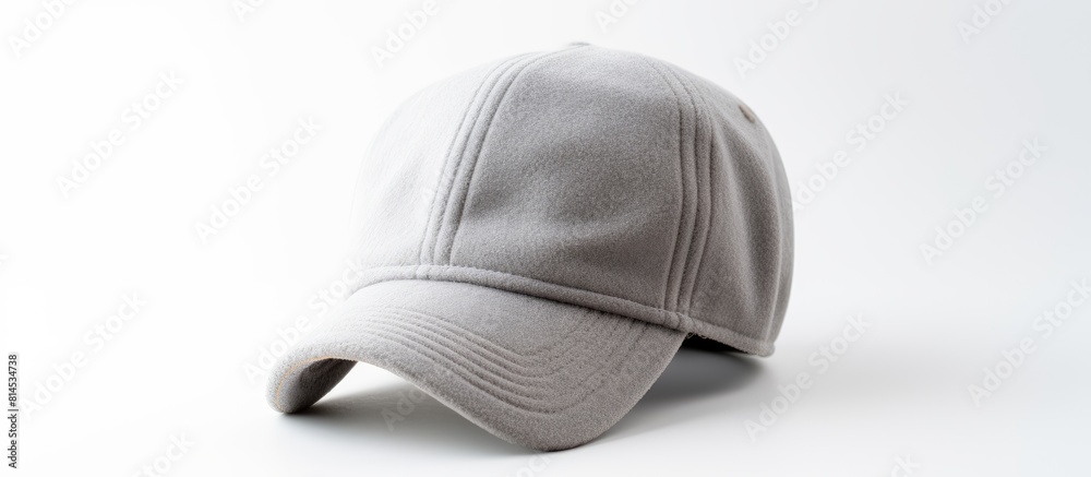 A gray cotton hat for the winter season perfect for sports and outdoor activities is displayed on a white background with available copy space