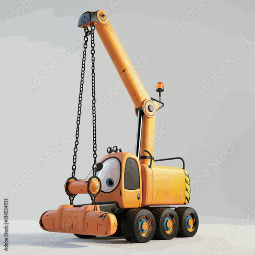 3D rendering of a yellow excavator on gray background with shadow