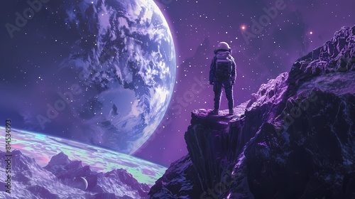 Fototapeta Naklejka Na Ścianę i Meble -  Digital technology blue and purple space astronaut poster background