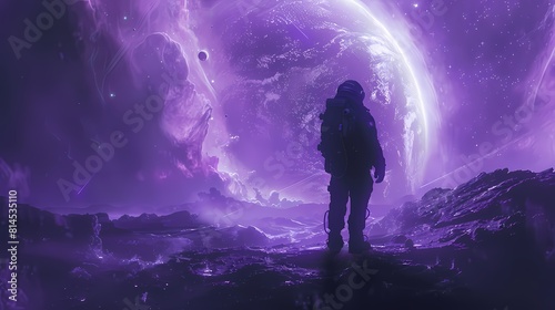 Digital technology blue and purple space astronaut poster background