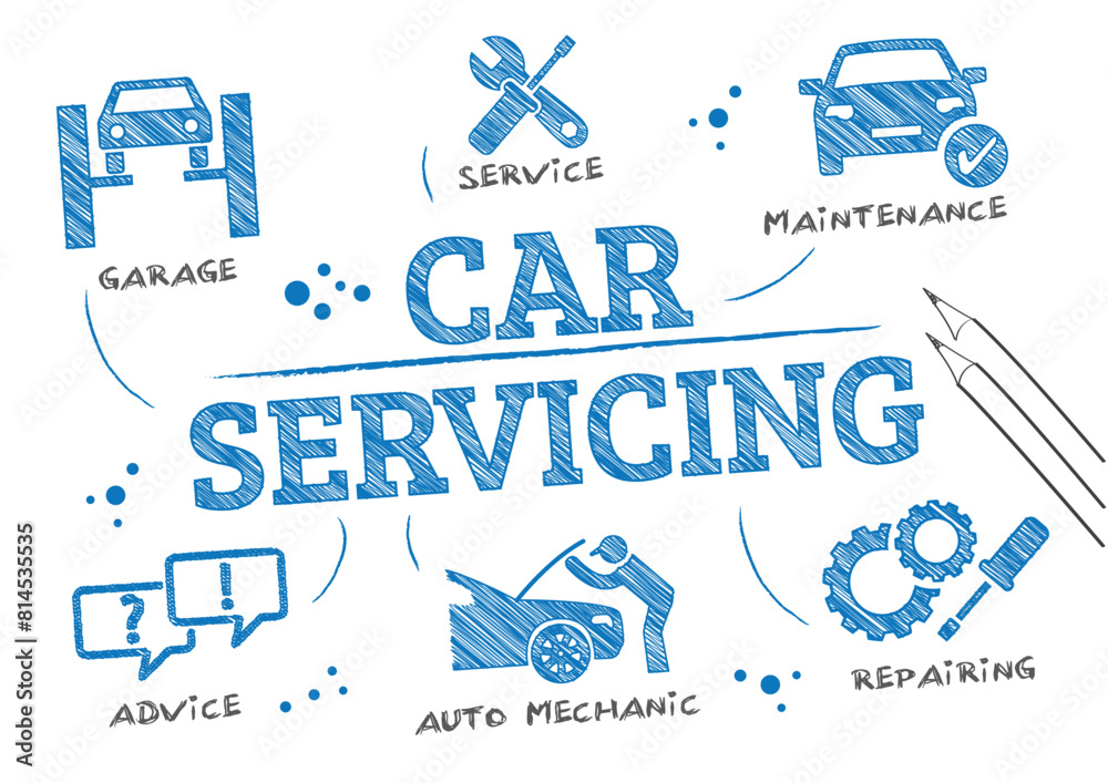 Naklejka premium car servicing doodle diagram