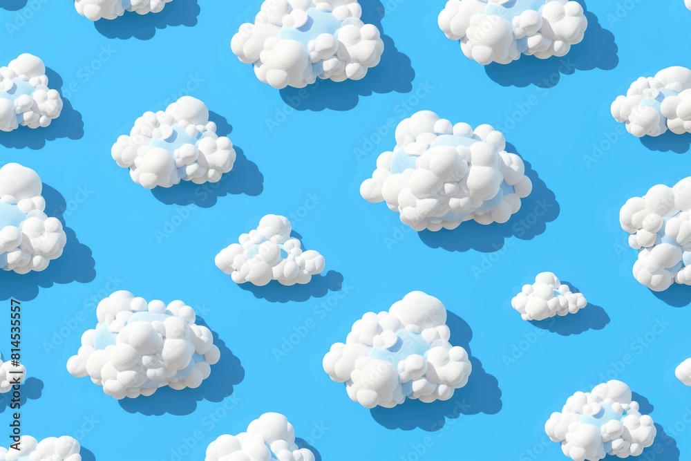 A serene image of fluffy white clouds against a clear blue sky. Suitable for various design projects A serene image of fluffy white clouds against a clear blue sky. Suitable for various design projects