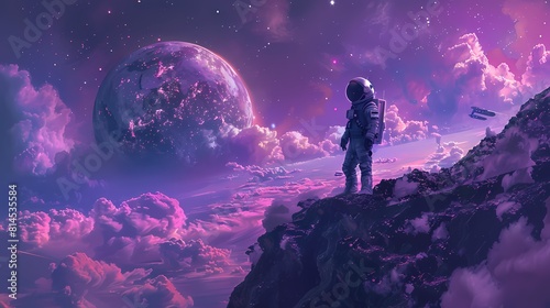 Digital technology blue and purple space astronaut poster background © jinzhen
