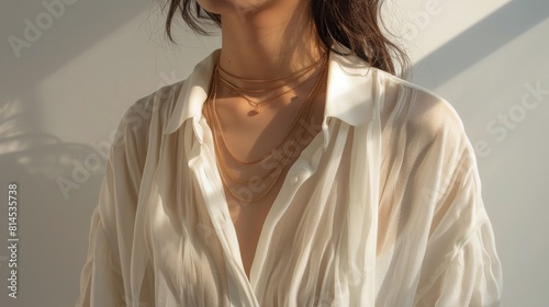 Woman Wearing White Shirt and Necklace