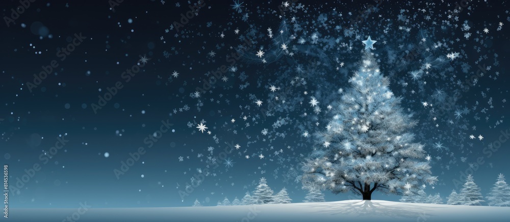 Naklejka premium A beautiful Christmas tree made of delicate snowflakes arranged in a creative flat layout Ample space is left for adding textual or visual elements