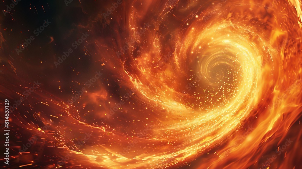 Fiery particles swirl and eddy, a dazzling maelstrom of light and shadow