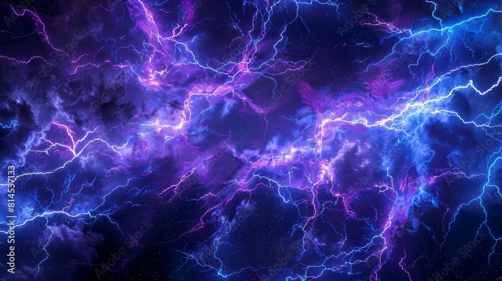 Vivid close-up of numerous bolts of lightning in the night sky, expertly focused for advertising, isolated background