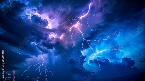 Vivid close-up of numerous bolts of lightning in the night sky  expertly focused for advertising  isolated background