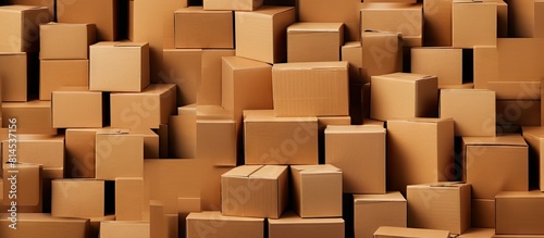 Background Copy space image featuring a collection of brown craft cardboard boxes