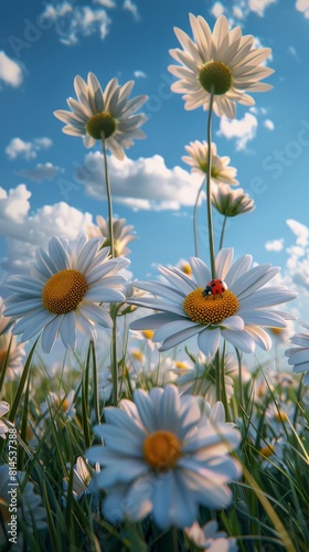 Field of Daisies With Ladybug