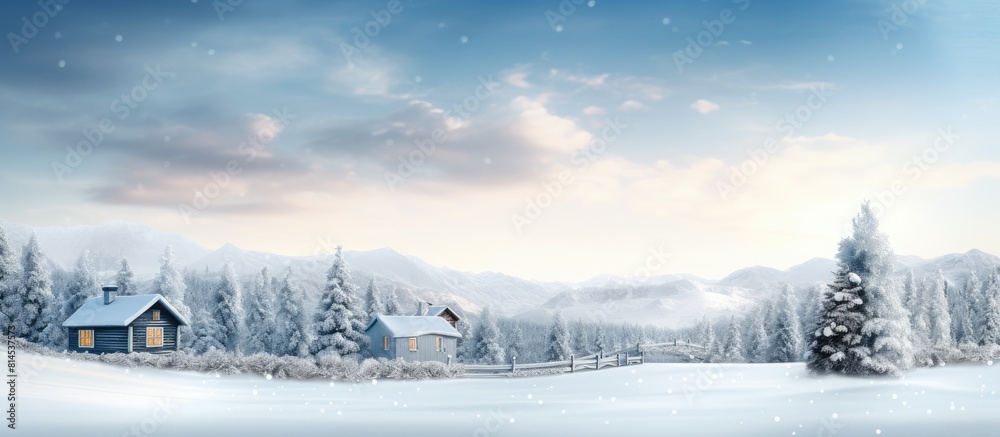 Fototapeta premium Snow covered Christmas scene with copy space image