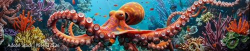 Octopus garden flat design top view coral reef theme water color Analogous Color Scheme