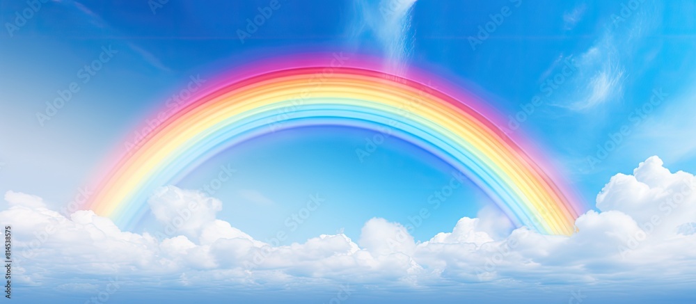 A vibrant rainbow arches across a whimsical blue sky providing a colorful spectacle with plenty of copy space image A vibrant rainbow arches across a whimsical blue sky providing a colorful spectacle with plenty of copy space image