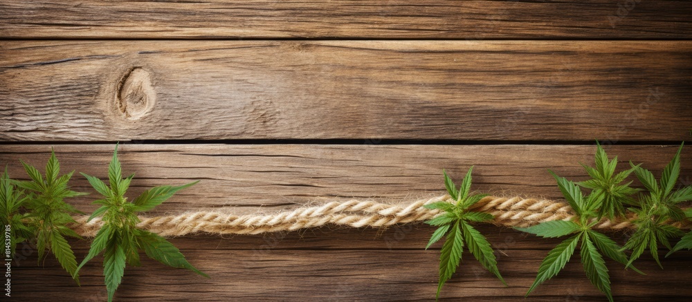 A copy space image showcasing hemp twine elegantly displayed on a rustic wooden background