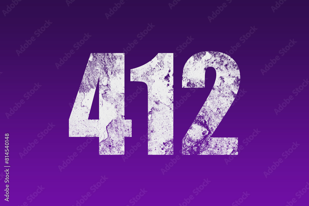 flat white grunge number of 412 on purple background. flat white grunge number of 412 on purple background.