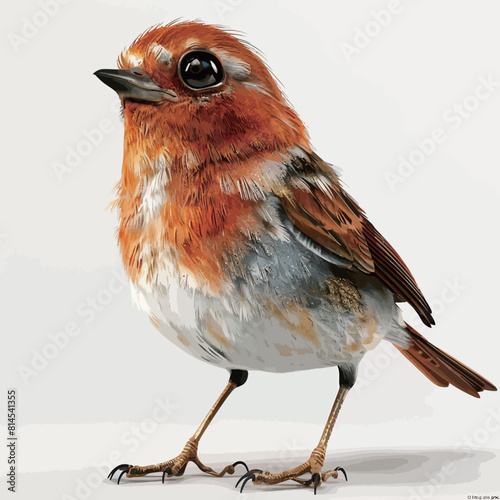 Red robin (Erithacus rubecula) isolated on white background