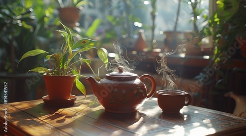 Tea Pot and Cup on Mat