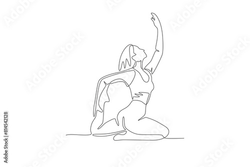 Woman doing yoga. International yoga day concept one-line drawing