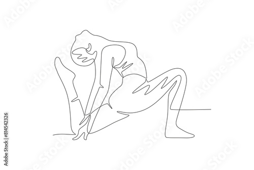 Woman doing yoga. International yoga day concept one-line drawing