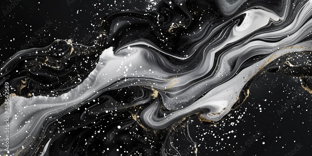 Beautiful Black and White Liquid Swirls with White Particles. Luxurious ...